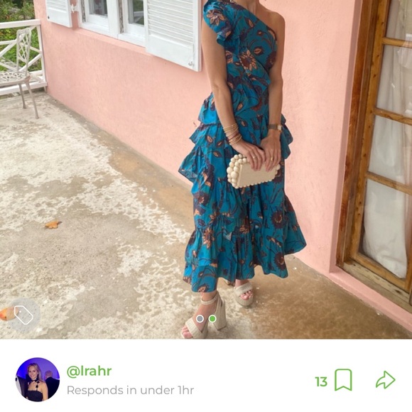 Ulla Johnson Dresses & Skirts - Floral One-Shoulder Dress in Teal and Brown ULLA JOHNSON